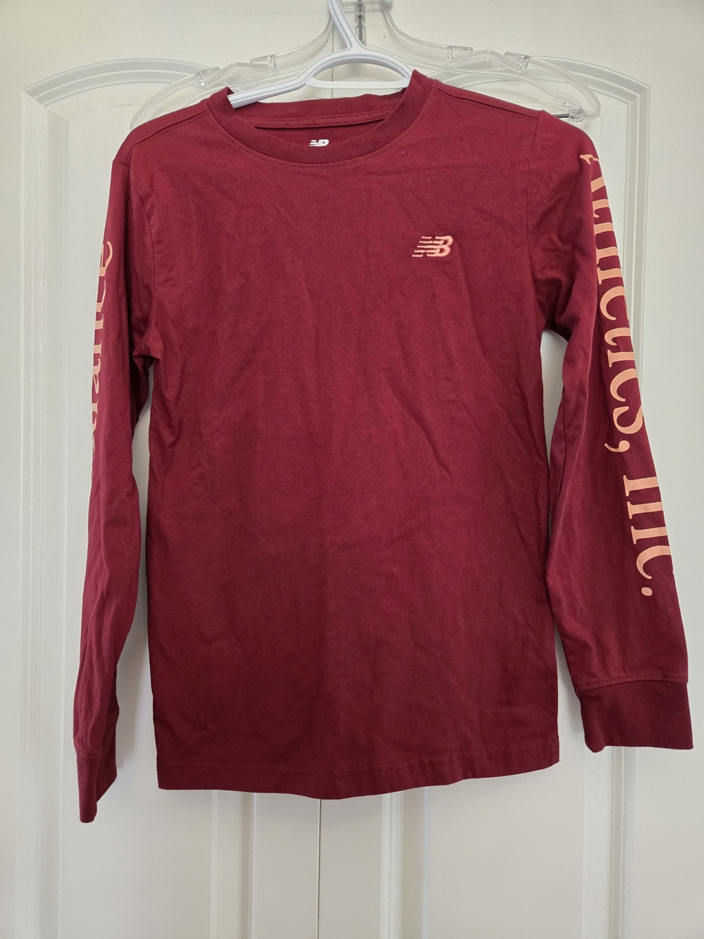 New Balance Kids Long-Sleeve Graphic Tee in Maroon with Cream Accents
